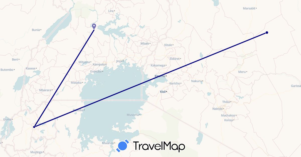 TravelMap itinerary: driving in Kenya, Rwanda, Uganda (Africa)